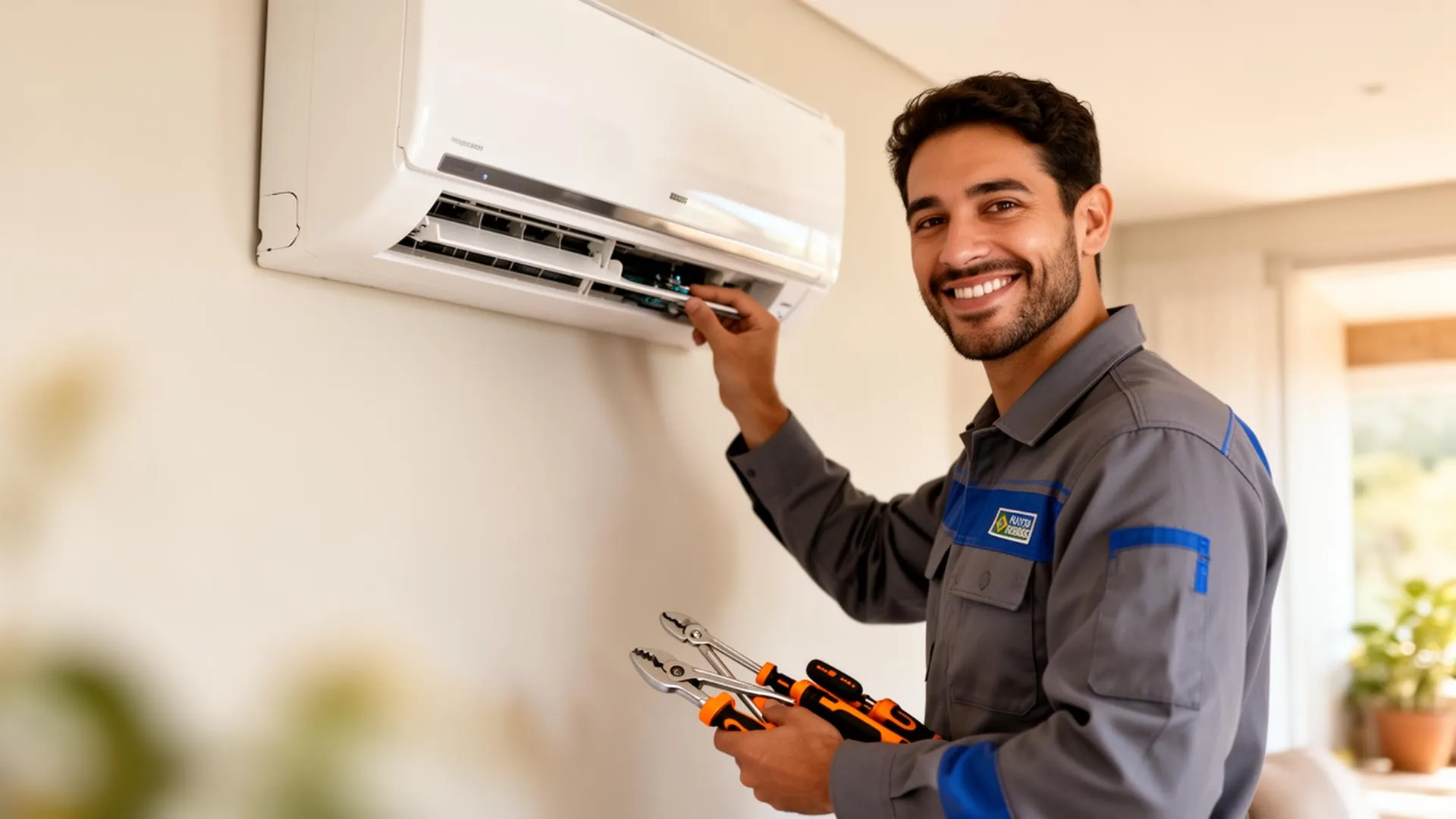 Técnico Prestaí fazendo manutenção de ar condicionado em Cuiabá